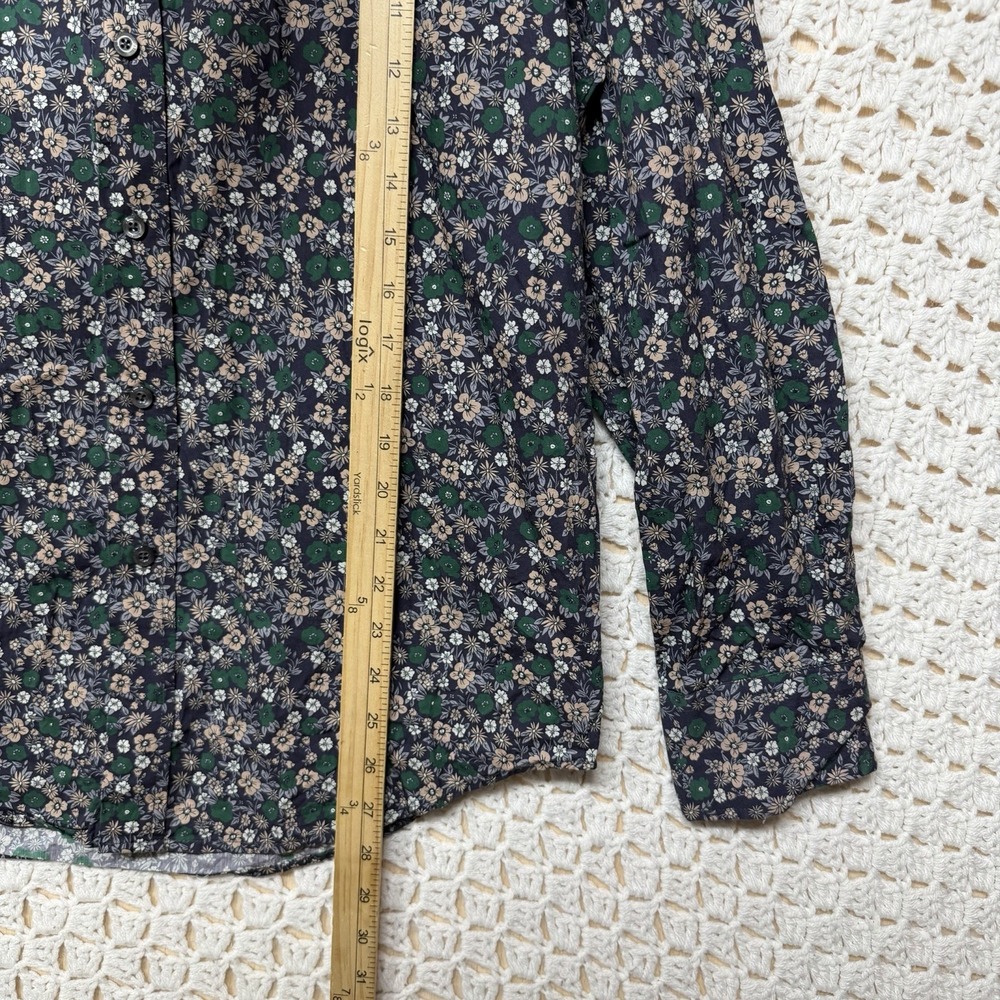 Quieti Mens Shirt L Green Black Floral Long-Sleeve Button Up Cotton Lyocell - Picture 6 of 10